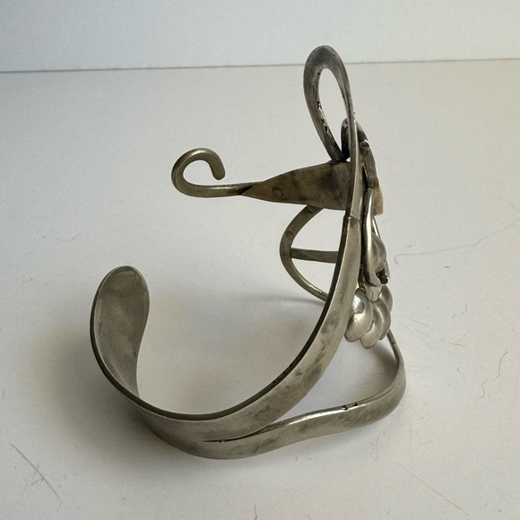 Vintage Abalone Shell Bracelet Artisan Freeform Silver Large Cuff MCM Modernist - Picture 8 of 16